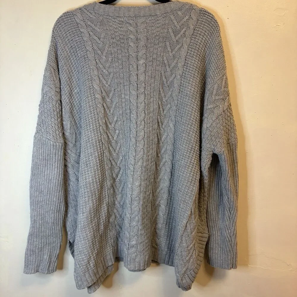 Natural Reflections Gray Cable-Knit Crewneck Pullover Sweater Women’s XXL